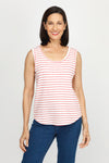Top Ligne Pucker Stripe Scoop Tank in Coral/White.  Horizontal stripe tank with scoop front.  Banded neckline and armhole.  Curved hem.  Relaxed fit._t_60266829971822