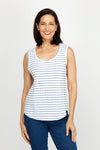 Top Ligne Pucker Stripe Scoop Tank in Denim/White.  Horizontal stripe tank with scoop front.  Banded neckline and armhole.  Curved hem.  Relaxed fit._t_60266830037358