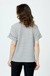 Top Ligne Pucker Stripe Dolman Tee in Black/White.  Crew neck horizontal stripe tee with dolman short sleeve and vertical stripe cuff.  Single front breast patch pocket with vertical stripe.  Relaxed fit._t_60243151159662