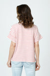 Top Ligne Pucker Stripe Dolman Tee in Coral/White.  Crew neck horizontal stripe tee with dolman short sleeve and vertical stripe cuff.  Single front breast patch pocket with vertical stripe.  Relaxed fit._t_60243151126894