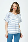 Top Ligne Pucker Stripe Dolman Tee in Denim/White.  Crew neck horizontal stripe tee with dolman short sleeve and vertical stripe cuff.  Single front breast patch pocket with vertical stripe.  Relaxed fit._t_60243151192430