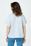 Top Ligne Pucker Stripe Dolman Tee in Denim/White.  Crew neck horizontal stripe tee with dolman short sleeve and vertical stripe cuff.  Single front breast patch pocket with vertical stripe.  Relaxed fit._t_60243151225198