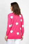 Ten Oh 8 Hearts Cardigan in Pink with White Hearts. Open cardigan with long sleeves. Rib trim at cuff and hem. Relaxed fit._t_35048181629128