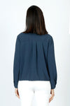 Top Ligne  Pocket Tie Blouse in Indigo.  Pointed collar button down with cinch tie at hem.  Long sleeves with button cuff.  Relaxed fit._t_60711634633070