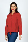 Top Ligne  Pocket Tie Blouse in Paprika.  Pointed collar button down with cinch tie at hem.  Long sleeves with button cuff.  Relaxed fit._t_60711634698606