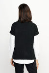Ten Oh 8 Combo Sweater Vest & Shirt in Black with White shirting.  Black crew neck sweater vest with short sleeves.  Attached white shirting below sweater hem with curved hem and back vent.  Long sleeves with button cuff.  Relaxed fit._t_61551740813678