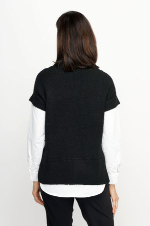 Ten Oh 8 Combo Sweater Vest & Shirt in Black with White shirting.  Black crew neck sweater vest with short sleeves.  Attached white shirting below sweater hem with curved hem and back vent.  Long sleeves with button cuff.  Relaxed fit._61551740813678