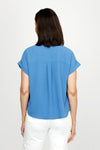 Top Ligne Airflow Collar Top in Blue. Collared polo top with split v neck.  Short sleeve with cuff.  Back yoke with pleat.  Curved hem.  Relaxed fit._t_60216364925294