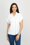 Top Ligne Airflow Collar Top in White. Collared polo top with split v neck.  Short sleeve with cuff.  Back yoke with pleat.  Curved hem.  Relaxed fit._t_60216364761454