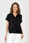 Top Ligne Airflow Button Down in Black.  Pointed collar button down in lightweight lightly textured fabric.  Short sleeve with button tab detail.  Back yoke.  Relaxed fit._t_59880863826286