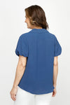 Top Ligne Airflow Button Front Top in Indigo.  Collared button down with notched v neck.  Short puffed sleeve.  Relaxed fit._t_60980249198958