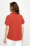 Top Ligne Airflow Button Front Top in Paprika.  Collared button down with notched v neck.  Short puffed sleeve.  Relaxed fit._t_60980249264494