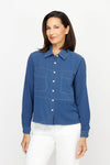 Top Ligne Airflow 2 Pocket Button Front Top in Indigo.  Pointed collar button down with horizontal stitch detail.  2 front patch pockets with white top stitch detail.  Long sleeves with button cuffs.  Relaxed fit._t_61184844923246