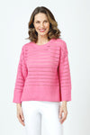 Ten Oh 8 Texture Crew Sweater in Azalea.  Crew neck 3/4 sleeve sweater with deep rib at hem and cuff.  Horizontal pointelle stitching create stripe effect.  Dropped shoulder.  Rib trim at neck.  Side slits.  Relaxed fit._t_59988280115566