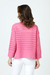 Ten Oh 8 Texture Crew Sweater in Azalea.  Crew neck 3/4 sleeve sweater with deep rib at hem and cuff.  Horizontal pointelle stitching create stripe effect.  Dropped shoulder.  Rib trim at neck.  Side slits.  Relaxed fit._t_59988280082798