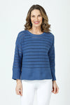 Ten Oh 8 Texture Crew Sweater in Indigo.  Crew neck 3/4 sleeve sweater with deep rib at hem and cuff.  Horizontal pointelle stitching create stripe effect.  Dropped shoulder.  Rib trim at neck.  Side slits.  Relaxed fit._t_59988280312174