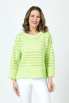 Ten Oh 8 Texture Crew Sweater in Kiwi.  Crew neck 3/4 sleeve sweater with deep rib at hem and cuff.  Horizontal pointelle stitching create stripe effect.  Dropped shoulder.  Rib trim at neck.  Side slits.  Relaxed fit._t_59988280148334
