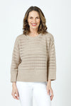 Ten Oh 8 Texture Crew Sweater in Sand.  Crew neck 3/4 sleeve sweater with deep rib at hem and cuff.  Horizontal pointelle stitching create stripe effect.  Dropped shoulder.  Rib trim at neck.  Side slits.  Relaxed fit._t_59988280213870