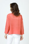 Ten Oh 8 Texture Crew Sweater in Tangerine.  Crew neck 3/4 sleeve sweater with deep rib at hem and cuff.  Horizontal pointelle stitching create stripe effect.  Dropped shoulder.  Rib trim at neck.  Side slits.  Relaxed fit._t_59988279984494