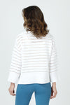 Ten Oh 8 Texture Crew Sweater in White.  Crew neck 3/4 sleeve sweater with deep rib at hem and cuff.  Horizontal pointelle stitching create stripe effect.  Dropped shoulder.  Rib trim at neck.  Side slits.  Relaxed fit._t_59988280181102