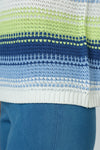 Ten Oh 8 Combo Stripe Sweater in Indigo.  Bright textured stripes in Indigo, light blue, lime and white. Crew neck with dolman cap sleeve.  White rib trim at neck hem and sleeve.  Relaxed fit._t_59988826358126