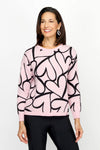 Ten Oh 8 Jacquard Hearts Pullover in Pink with black intarsia overlapping hearts.  Crew neck long sleeve sweater.  Solid rib trim at neck, hem and cuff.  Relaxed fit._t_61226367353198