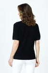 Ten Oh 8 Waffle Short Sleeve V Neck Sweater in Black.  V neck short sleeve waffle weave sweater with dropped shoulder.  Rib trim at neck hem and cuff.  Side slits.  Relaxed fit._t_59988217659758