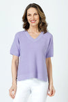 Ten Oh 8 Waffle Short Sleeve V Neck Sweater in Orchid.  V neck short sleeve waffle weave sweater with dropped shoulder.  Rib trim at neck hem and cuff.  Side slits.  Relaxed fit._t_59988217725294