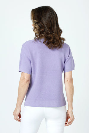 Ten Oh 8 Waffle Short Sleeve V Neck Sweater in Orchid.  V neck short sleeve waffle weave sweater with dropped shoulder.  Rib trim at neck hem and cuff.  Side slits.  Relaxed fit._59988217528686