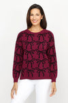 Ten Oh 8 Bows Crew Sweater in Wine with grid of black intarsia bows.  Crew neck, long sleeve sweater with solid rib at neck, hem and cuff.  Relaxed fit._t_61228819186030