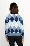 Ten Oh 8 Argyle V Neck Sweater in Blue.  Soft and fuzzy knit in shades of blue white diamonds.  V neck long sleeve sweater with dropped shoulder.  Rib trim at neck hem and cuff.  Relaxed fit._t_61511935492462