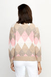 Ten Oh 8 Argyle V Neck Sweater in Tan.  Soft and fuzzy knit in shades of beige, pink and white diamonds.  V neck long sleeve sweater with dropped shoulder.  Rib trim at neck hem and cuff.  Relaxed fit._t_61511935656302