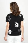 Ten Oh 8 Flowers Bateau Sweater in Black with white intarsia flowers.  Boat neck with dolman short sleeve.  Rib trim at neck, hem and cuff.  Relaxed fit._t_60980063797614