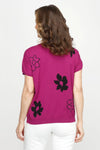 Ten Oh 8 Flowers Bateau Sweater in Plum with Black intarsia flowers.  Boat neck with dolman short sleeve.  Rib trim at neck, hem and cuff.  Relaxed fit._t_60980063732078