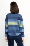Ten Oh 8 Striped Boatneck Sweater in Denim.  Narrow horizontal multi stripes in navy, light blue and green on a denim blue background.  Boatneck knit with long sleeves and dropped shoulder.  Curved hem.  Ribbed trim at hem and cuff.  Relaxed fit._t_61512195539310