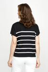 Ten Oh 8 Striped V Neck Sweater in Black with White stripes.  V neck dolman short sleeve knit with rib trim at neck and hem.  Horizontal stripes.  Relaxed fit._t_60979934888302