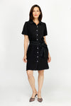 Top Ligne Bubble Sleeve Shirt Dress i Black.  Pointed collar button down shirt dress with short bubble sleeves.  Contrast color top stitching.  Self belt.  Side slits.  Relaxed fit._t_60216376787310