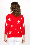 Ten Oh 8 Stars V Neck Sweater in Red with white stars. V neck 3/4 sleeve sweater with drop shoulder. Rib trim at neck, cuff and hem. Relaxed fit._t_35072256442568