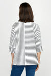 Top Ligne Pucker Mixed Stripe Elbow Sleeve Top in Black/White.  Textural fabric.  Bi directional stripes with center seaming front and back. Crew neck, dolman elbow sleeve with cuff.  High low hem with side slits.  Relaxed fit._t_60255242092910