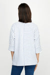 Top Ligne Pucker Mixed Stripe Elbow Sleeve Top in Denim/White.  Textural fabric.  Bi directional stripes with center seaming front and back. Crew neck, dolman elbow sleeve with cuff.  High low hem with side slits.  Relaxed fit._t_60255241830766