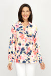 Top Ligne Flowers Airflow Button Down in Multi.  Abstract floral print in pinks and blues.  Pointed collar button down with notched v neck.  Long sleeves with button cuffs.  Relaxed fit._t_60220247277934