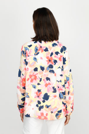 Top Ligne Flowers Airflow Button Down in Multi.  Abstract floral print in pinks and blues.  Pointed collar button down with notched v neck.  Long sleeves with button cuffs.  Relaxed fit._60220247310702