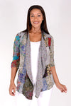 Lolo Luxe Draped Front Patchwork Jacket in Grays.  Open drape front jacket with patchwork construction.  3/4 sleeve with elastic cuff.  Longer in front.  Relaxed fit._t_34340673323208
