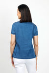 Lolo Luxe Button Pocket Top in Denim. Tencel crew neck with short sleeves. Single breast pocket with pleat and button detail. Top stitch finishing at neck, hem and cuff. Relaxed fit._t_35035041562824