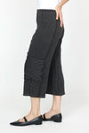 Top Ligne Ribbed Seam Pocket Crop in Charcoal.  Vertical ribbed textured fabric.  Pull on pant with elastic waist and seam detail down center of leg.  Decorative large pouch pocket on side leg.  Sewn rippled edges.  21 1/2" inseam._t_61385368207726