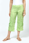 Top Ligne Crinkle Crop with Draped Pocket in Lime. 2" elastic waist with raised center seams. Wide cropped leg with draped pockets on outer leg. 21" inseam._t_35194872856776