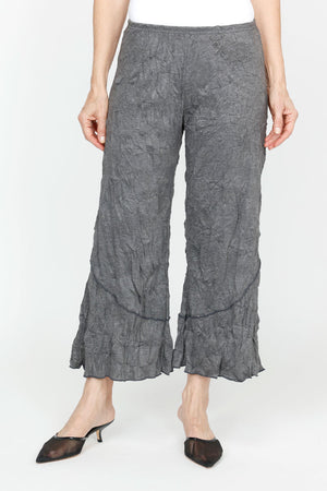 Top Ligne Crinkle Crop in Black.  Elastic waist pull on crop pant with asymmetric seam detail on lower leg.  Sewn edges._61385058550126