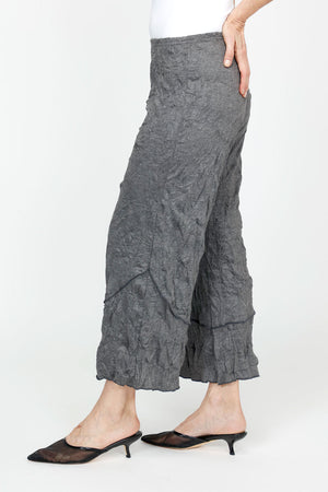 Top Ligne Crinkle Crop in Black.  Elastic waist pull on crop pant with asymmetric seam detail on lower leg.  Sewn edges._61385058582894