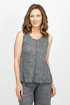 Top LIgne Solid Crinkle Tank in Charcoal.  V neck sleeveless tank with center raised seams.  A line swing shape.  _t_61385031287150