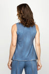 Top Ligne Jean Terry Tank in Denim.  Soft terry tank with distressed denim look.  Scoop neck sleeveless with center raised seam top stitched in gold.  Gold top stitching at neck and armhole and hem.  A line shape.  Relaxed fit._t_60954245169518